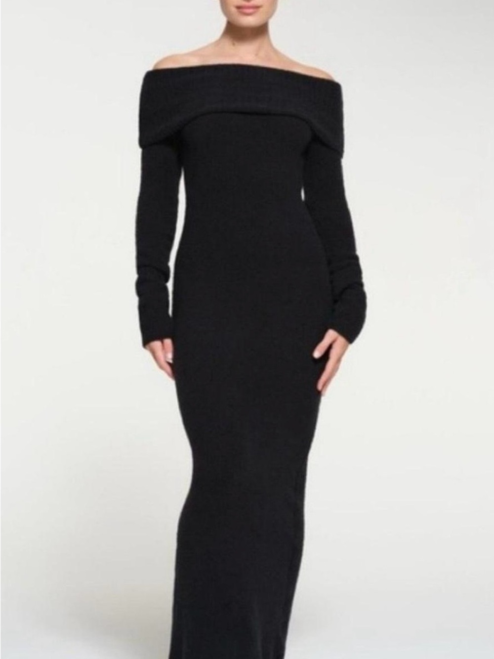 SKIMS cozy collection onyx off the shoulder long dress